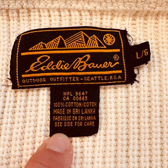 Vintage Eddie Bauer Sweater Mens Large Cream Cardigan Knit Button Front Grandpa - Picture 4 of 8